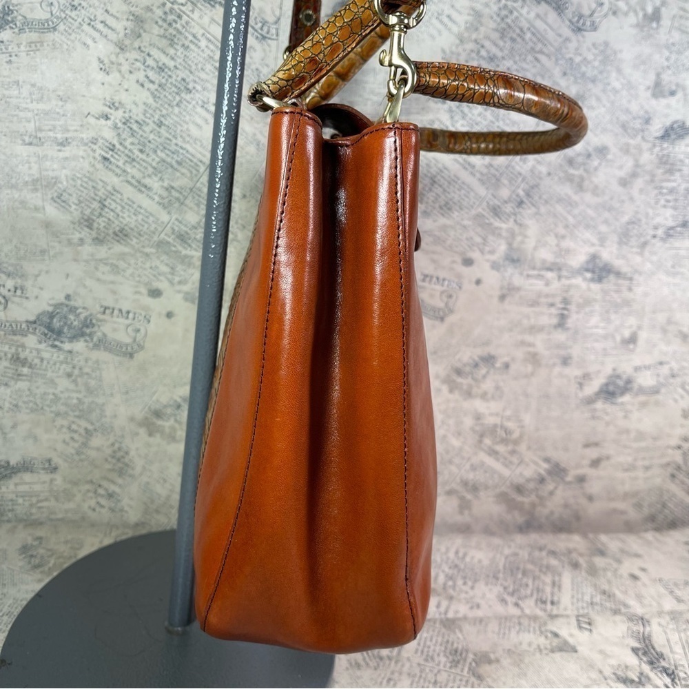 Vintage Brahmin Tuscan Brown Orange Croc Embossed Leather Satchel Crossbody Bag - Picture 4 of 15